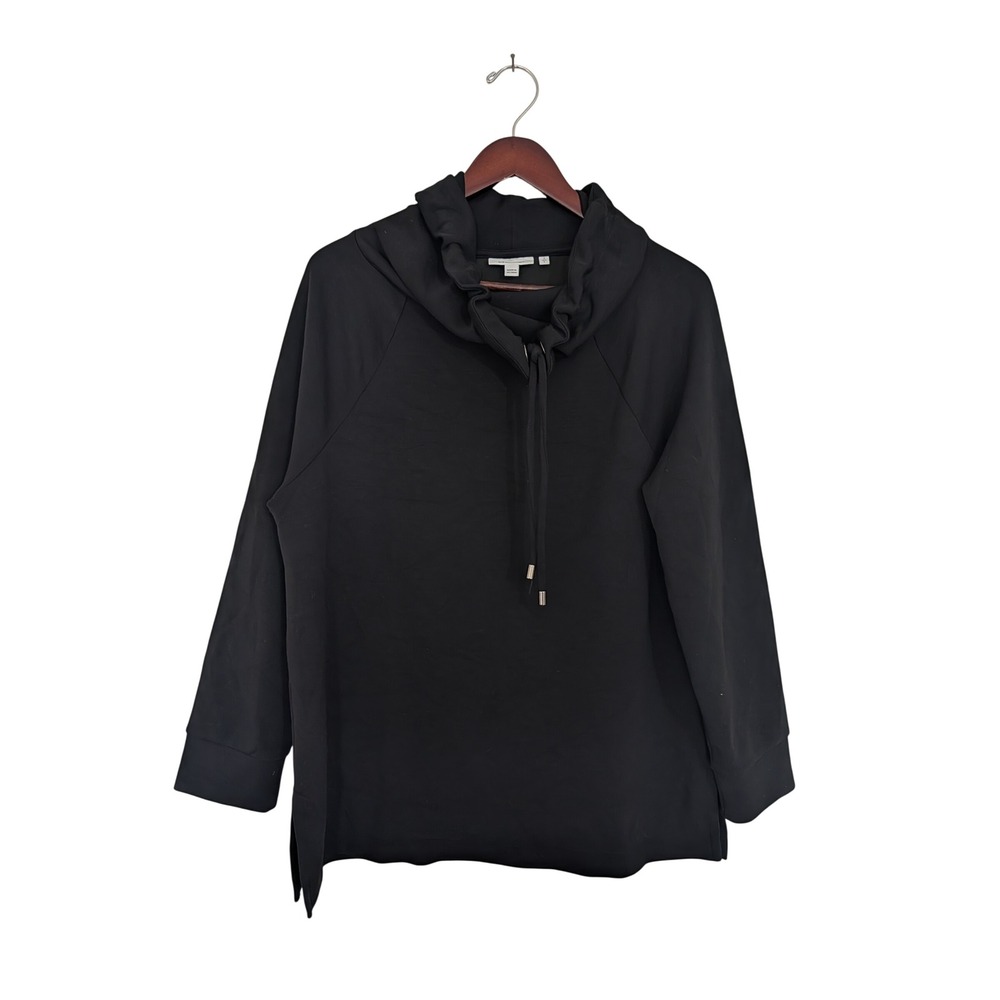 Chicos Funnel Neck Turtleneck Tunic Black Lightweight Sweater 2/L Minimalist